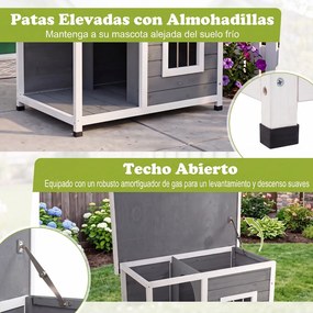 Casa para Cão com Terraço, 86 x 63 x 60 cm, Teto Impermeável de Asfalto, Cinzento