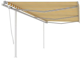 Toldo retrátil manual com postes 6x3,5 m amarelo e branco