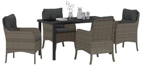 Conjunto de Jantar de Jardim 5 Peças com Almofadas Cinza Rattan Poliés
