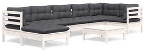 8 pcs conj. lounge de jardim c/ almofadões pinho maciço branco