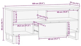 Móvel de TV 100x33x46 cm madeira de mangueira maciça preto