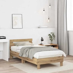 Cama Artisan em Carvalho 90x200 cm, feita de madeira engenheirada.