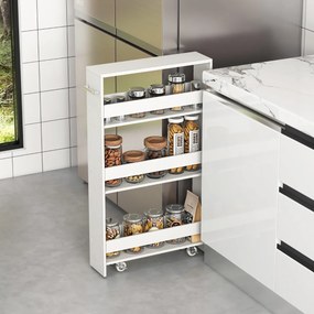 Carrinho de armazenamento estreito para cozinha com 4 prateleiras e rodas 48 x 13 x 81 cm Branco