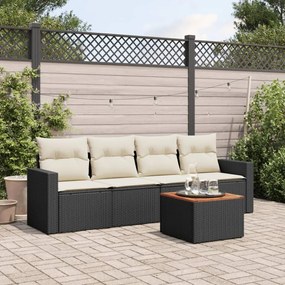 5 pcs conjunto sofás de jardim com almofadões vime PE preto