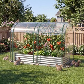 Estufa urbana 180 x 90 x 30 cm com estufa de PVC transparente, floreira de metal galvanizado, 2 janelas enroláveis, floreira coberta , prateado