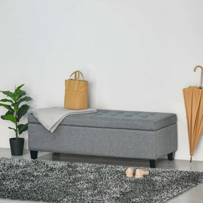 Banco de Armazenamento Acolchoado Banco Estofado em Linho Tampa com Abertura  25x49x41,5 cm Cinza