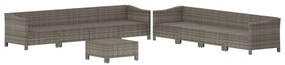 9 pcs conjunto lounge de jardim c/ almofadões vime PE cinzento