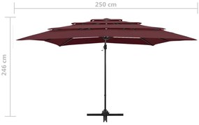 Guarda-sol jardim 4 camadas c/ poste alumínio 250x250 cm bordô