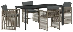 Conjunto de Jantar de Jardim de 5 Peças com Almofadas Cinza em Rattan