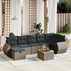 vidaXL 8 pcs conjunto sofás de jardim c/ almofadões vime PE cinzento