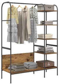 Cabide para Roupas com Prateleiras de Madeira Antiga 120x44x160 cm