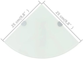 Prateleiras canto 2 pcs suportes cromados 25x25cm vidro branco