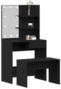 Conjunto de Mesa de Maquilhagem vidaXL com LED em Carvalho Preto de Ma