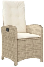3 pcs conjunto de jantar p/ jardim com almofadões vime PE bege