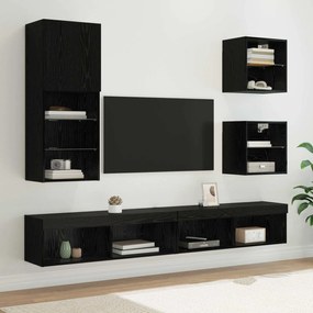 vidaXL Unidades de TV de Parede com LED 5 pcs Carvalho Preto