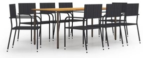 9 pcs conjunto de jantar para jardim vime PE preto
