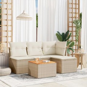 5 pcs conjunto de sofás p/ jardim com almofadões vime PE bege