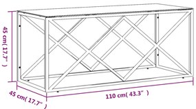 Mesa de centro 110x45x45 cm aço inoxidável e vidro