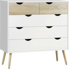 HOMCOM Cómodas Quarto Cómoda Branca com 5 Gavetas com Pés de Madeira Estilo Nórdico 99x39x101 cm Carvalho | Aosom Portugal