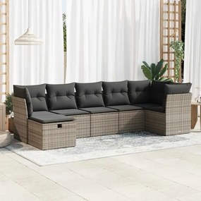 7 pcs conjunto sofás p/ jardim c/ almofadões vime PE cinzento