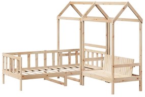 Conjunto de sofá-cama e banco c/ telhado 90x200 cm pinho maciço