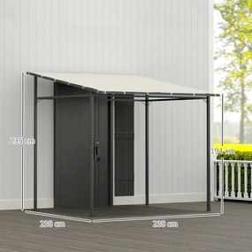 Pérgola de Parede 2,4x2,4 m Pérgola de Jardim com Teto Inclinado Proteção UV 30+ Impermeável e Estrutura de Metal Creme