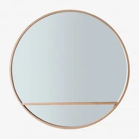 Espelho De Parede Redondo Ø80 Cm Em Madeira Benat Madeira Escura - Sklum