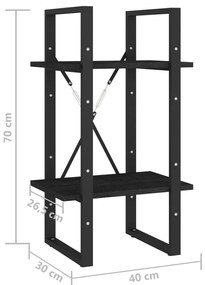 Estante com 2 prateleiras 40x30x70 cm pinho maciço preto