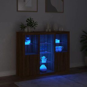 Aparadores c/ LEDs 3 pcs derivados de madeira carvalho castanho
