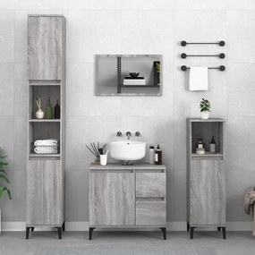 3 pcs conjunto móveis WC derivados de madeira cinzento sonoma