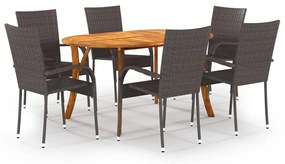 vidaXL 7 pcs conjunto de jantar para jardim castanho