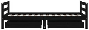Estrutura cama infantil c/ gavetas 80x160 cm pinho maciço preto
