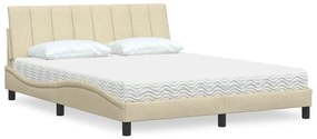 vidaXL Cama com colchão 160x200 cm tecido cor creme