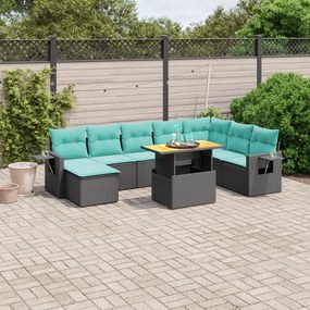 vidaXL 9 pcs conjunto de sofás p/ jardim c/ almofadões vime PE preto