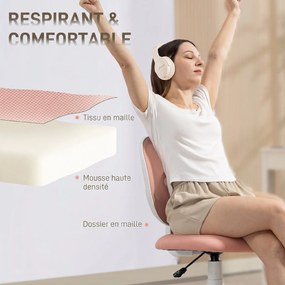 Cadeira de escritório ergonómica sem braços, cadeira de escritório em malha, altura ajustável, cor-de-rosa
