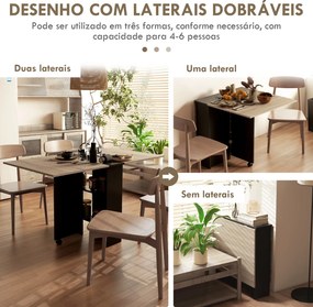 Mesa de Cozinha Dobrável (CADEIRAS NÃO INCLUIDAS) Mesa de Madeira com 2 Prateleiras de Armazenamento e Rodas 75x140x74 cm Preto e Madeira