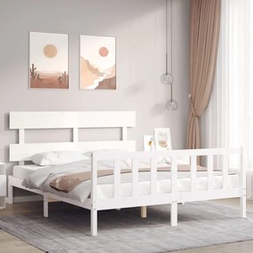 3193277 vidaXL Estrutura de cama King Size com cabeceira madeira maciça branco