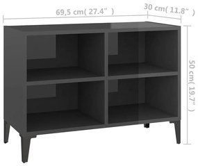 Móvel de TV c/ pernas em metal 69,5x30x50 cm cinzento brilhante