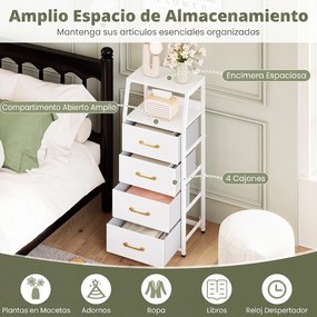 Cómoda de 4 Gavetas, 40,5 x 29 x 94 cm, Gavetas de Tecido Removíveis, Branco