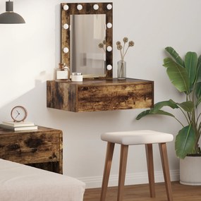 vidaXL Mesa de Maquilhagem Suspensa com Luzes LED em Carvalho Fumado