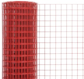 Cerca arame galinheiro 10x0,5m aço c/ revestimento PVC vermelho