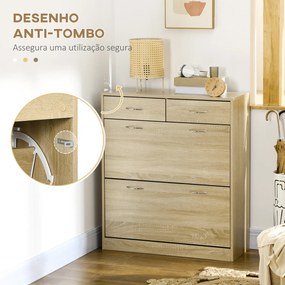HOMCOM Sapateira Móvel para Sapatos Estreito com 2 Compartimentos e 2 Gavetas para 12 Pares de Sapatos para Sala de Estar Entrada Corredor 80x30x91,5 cm Carvalho