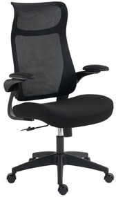 Cadeira de Escritório Ergonómica com Suporte Lombar e Apoios de Braços 3D Dobráveis Função de Basculante 64x65x108-118 cm Preto