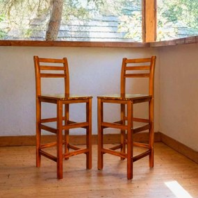 Conjunto de 2 bancos altos bar em madeira de acácia 40,5 x 36 x 110 cm Castanhos