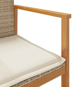 Cadeiras de jardim c/ almofadões 2 pcs vime PE/madeira bege