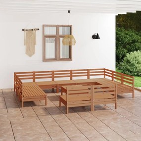 12 pcs conjunto lounge de jardim pinho maciço castanho mel