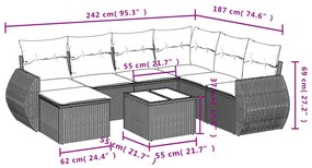 8 pcs conjunto de sofás p/ jardim com almofadões vime PE bege