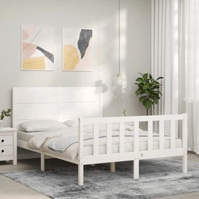 Estrutura de cama com cabeceira 140x200cm madeira maciça branco