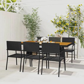 vidaXL 7 pcs Conjunto de jantar p/ exterior vime PE preto