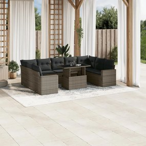 10 pcs conjunto sofás de jardim c/ almofadões vime PE cinzento